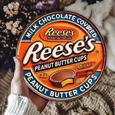 Vintage 1928 Reese's Peanut Butter Cups Metal Tin Sign Wall Art 8x8