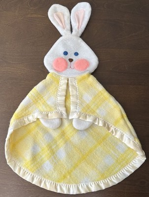 Vintage Fisher Price Plaid Bunny Lovey Security Blanket 1979 Yellow