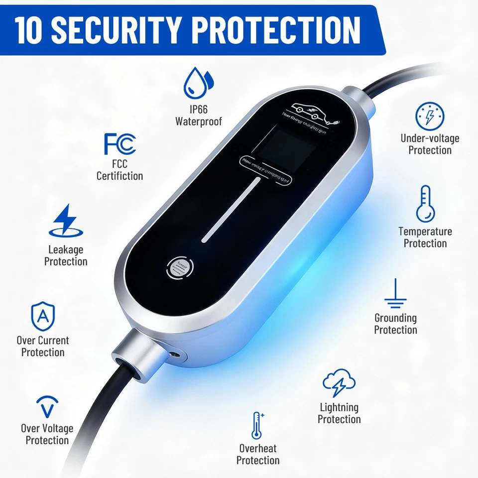 Cable de carga EV portátil nivel 2/1 110V a 240V y 8A/10A/13A/16A Foto 4 de 4