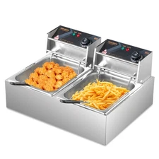 22.8QT Electric Deep Fryer Dual Tank Commercial Restaurant Countertop 5000W