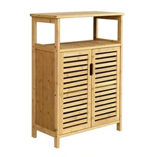Bamboo Storage Cabinet Sturdy Cabinet with Slatted Doors Eco-Friendly