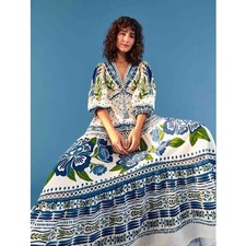 Farm Rio Off White Macaw Flight Maxi Dress NWT Sz Medium Sold Out Bohemian Blue