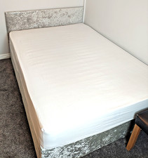 Divan Double Bed with Mattress & Headboard Backrest Upholstered Grey Bargain