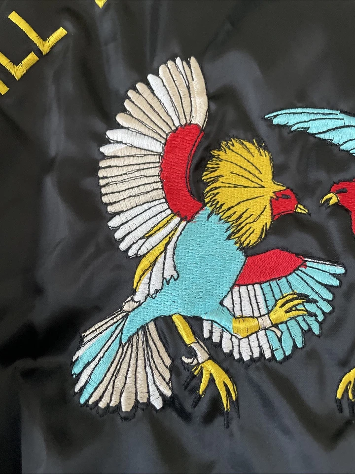 Chaqueta Bomber De Colección Años 70 80 Pelea de Pollos Lucha de Pollos Negra Satén (XL) Foto 3 de 4