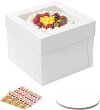 3 Pack Cake Boxes, 10x10x8 Inches Tall Box with Boards, White white 