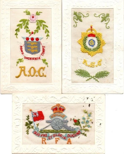 3x: MILITARY REGIMENTS: WW1 EMBROIDERED SILK POSTCARDS