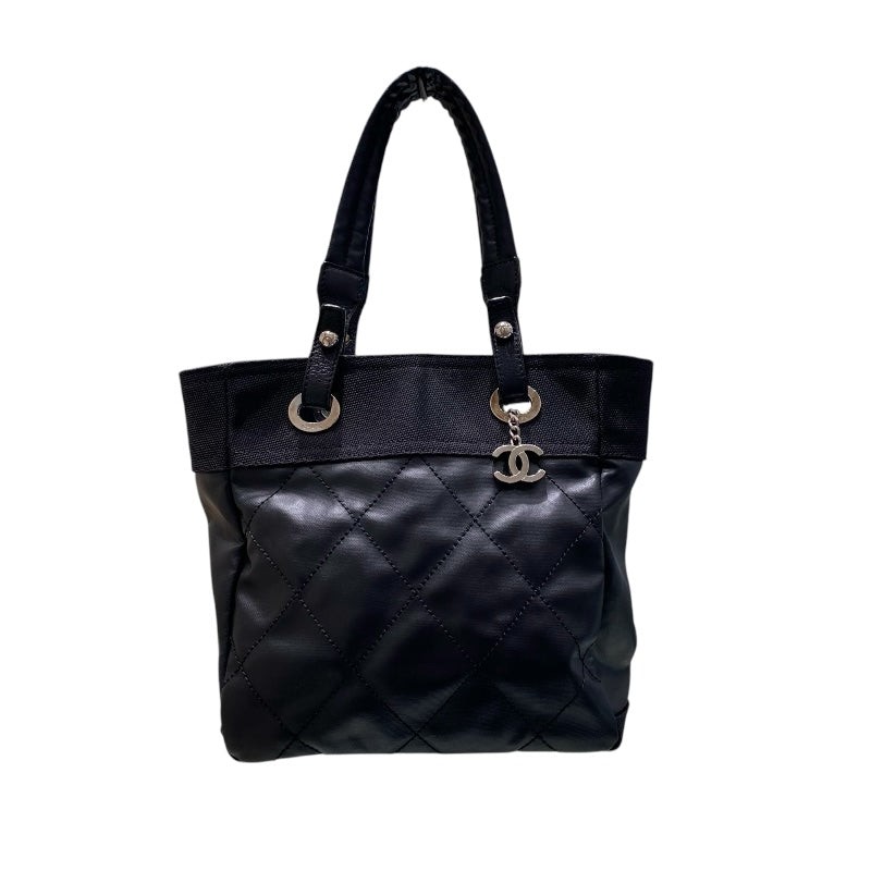 Chanel Paris Biarritz PM Black Coated Canvas Tote Bag A34208