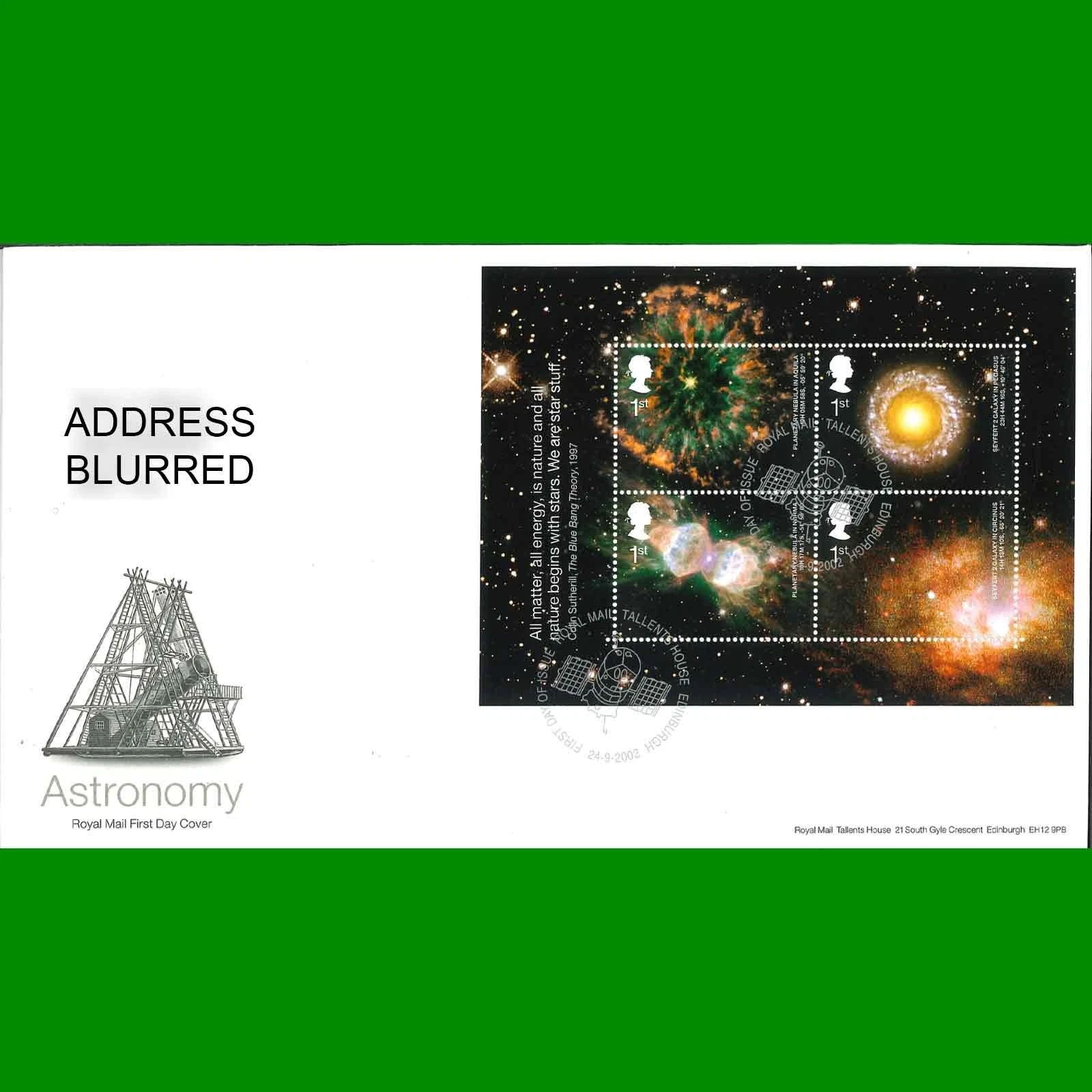 UK FDC Astronomy Commemorative Royal Mail First Day Cover Stamps  24.9.2002 - Picture 1 of 3