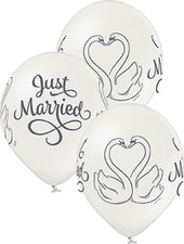 Just Married Swans Schw&auml;ne Metallic Pearl 30cm 12Inch Luftballon 6 St&uuml;ck Belbal