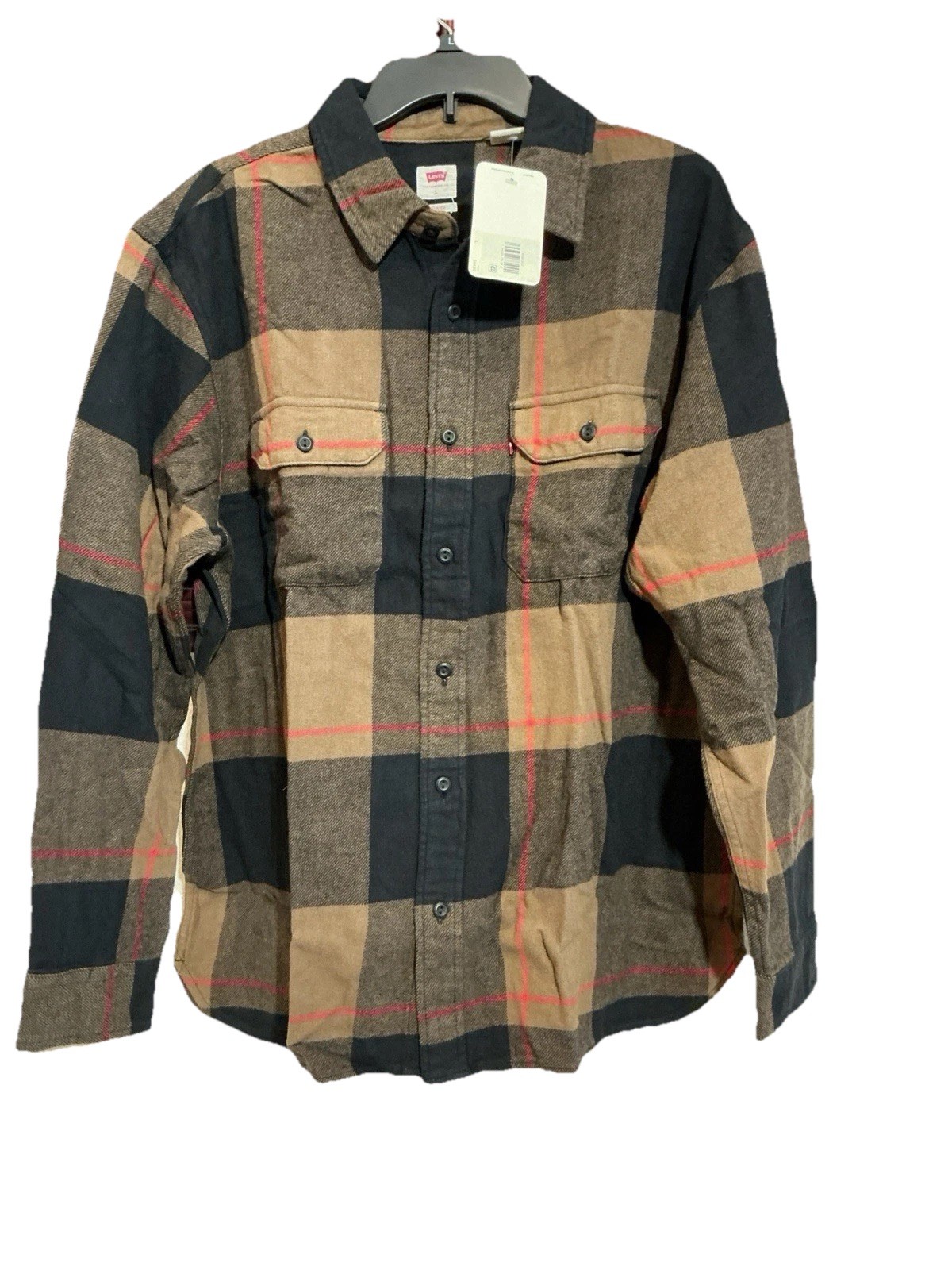 Levis The Worker Flannel Shirt Men Brown/Black Plaid Relaxed