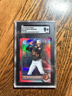 #ad 2022 Bowman Chrome Red Aqua Vapor Refractor 5 Maikol Hernandez BCP 155 SGC 9 $75.00