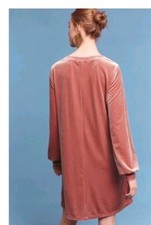 Anthropologie Sunday in Brooklyn Pink Velvet Shift Dress Long Sleeve Boho Small