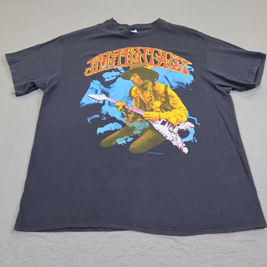 Vintage Jimi Hendrix Shirt Mens XL Black Rock Express Guitar Hanes 80s 1988