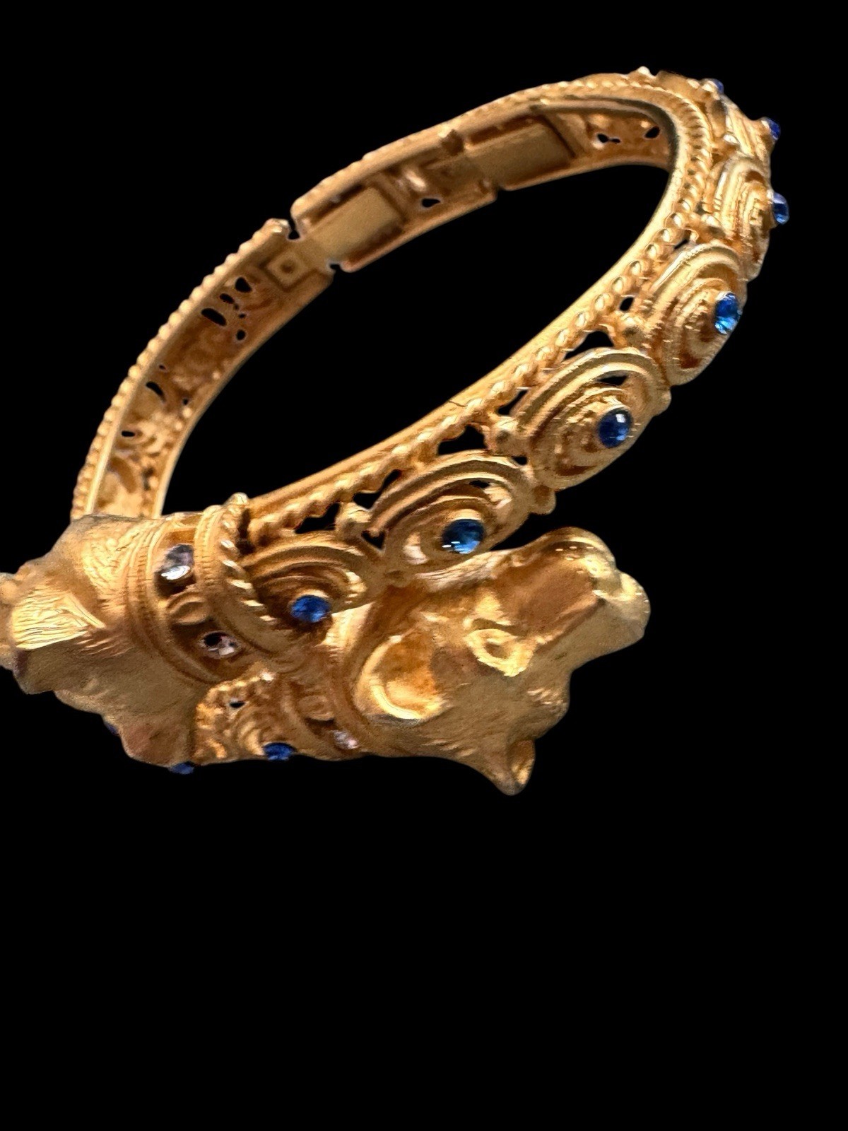 RARE VTG Camrose & Kross JBK Gold Panther Heads Bangle Bracelet W Size Extender