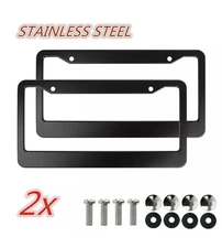 Stainless Steel Universal Black License Plate Frame Tag Cover Screw Caps 2PCS