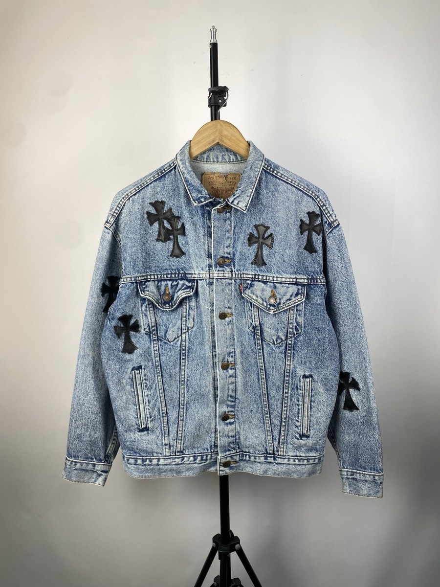 Vintage 90s Archival Chrome Hearts Style Cross Denim Jacket