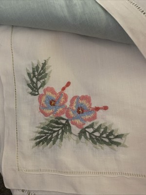 11 Linen Placemat/Lap napkins Asstd Colors Blue And Beige 3 Have Floral Embroid