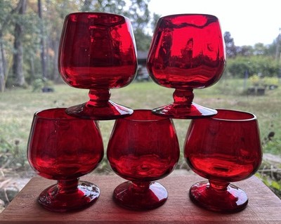 Ruby Red Glass Brandy Wine Glasses Set Of Five Wow Color 