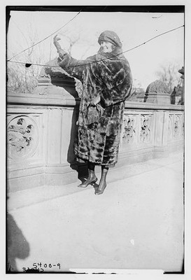 Photo:Cora Chase Fur Coat Standing on Ornate Bridge ca. 1915-1920
