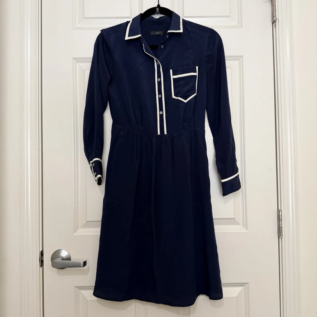 j crew silk shirt dress J Crew Satin Shirt Dress Maxi Belted Blue Luster Size 4 NEW $248