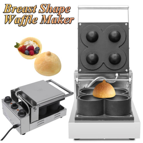 4 Pcs Waffle Maker Commercial Chest Shaped Waffle Baker Machine Stainless Steel - Picture 1 of 12