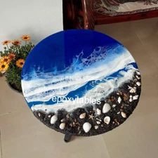 Luxury Epoxy Resin Ocean Wave Round Side Center sofa Coffee Table Top Furnitures