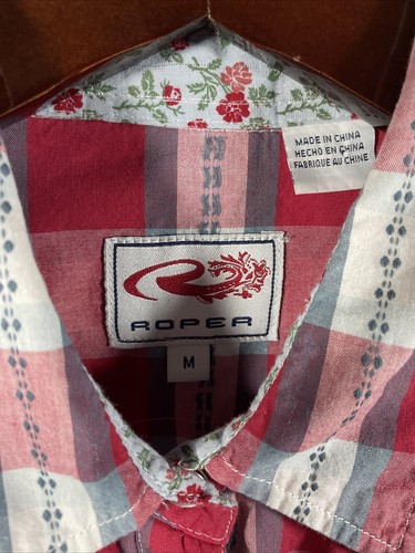Roper Pearl Snap Shirt Womens 3/4 Sleeve Western Red Plaid Shirt Size M Medium - Picture 3 of 9