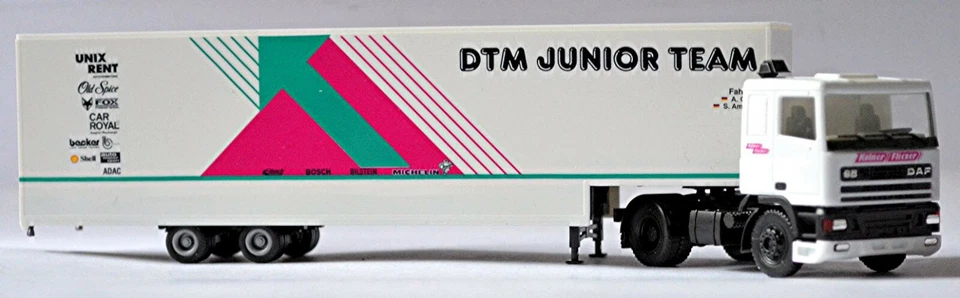 Daf 95 Jumbo-Koffer-Sattelzug Camion da Corsa DTM Junior Team 1:87 Herpa 035804 - Immagine 2 di 4