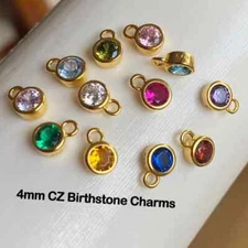 Gold over Sterling Silver Round Charms-C.Z Birthstone Charms-4mm