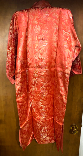 Vintage MCM Orange Gold Asian Long Light Dress Jacket Size Large Made in Japan - Picture 3 of 21