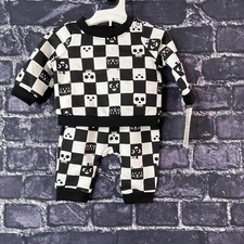 Cat Jack Baby Newborn Halloween Checkered Sweatshirt and Jogger Set Skulls Cat