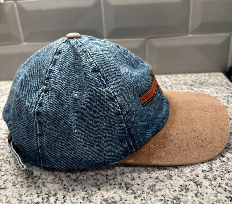 VTG Harley Davidson Hat Cap Denim Suede Leather Brim Motorcycle 90s Strapback - Image 4 of 4
