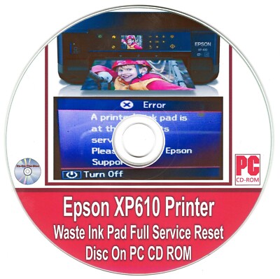 Epson XP610 Drucker Abfall Tintenkissen Full Service Reset Disc auf PC CD ROM