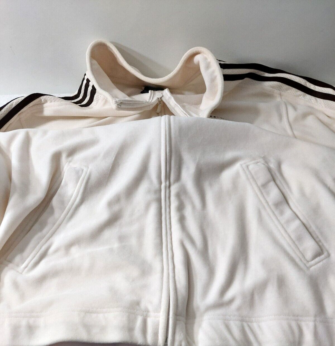 Adidas Jacket Mens XL Full Zip Track Activewear Ivory Three Stripe