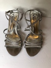 Touch of Nina, shoes, Strappy Rhinestone Sandals Silver w 2 1/2" heel size 8.5