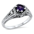 NATURAL AMETHYST DECO 925 STERLING SILVER RING ANTIQUE STYLE RING SIZE 6    #508