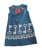Dolce Gabbana   Velvet embroidered Keys and Roses  Virgin Wool Mini Dress Size: 