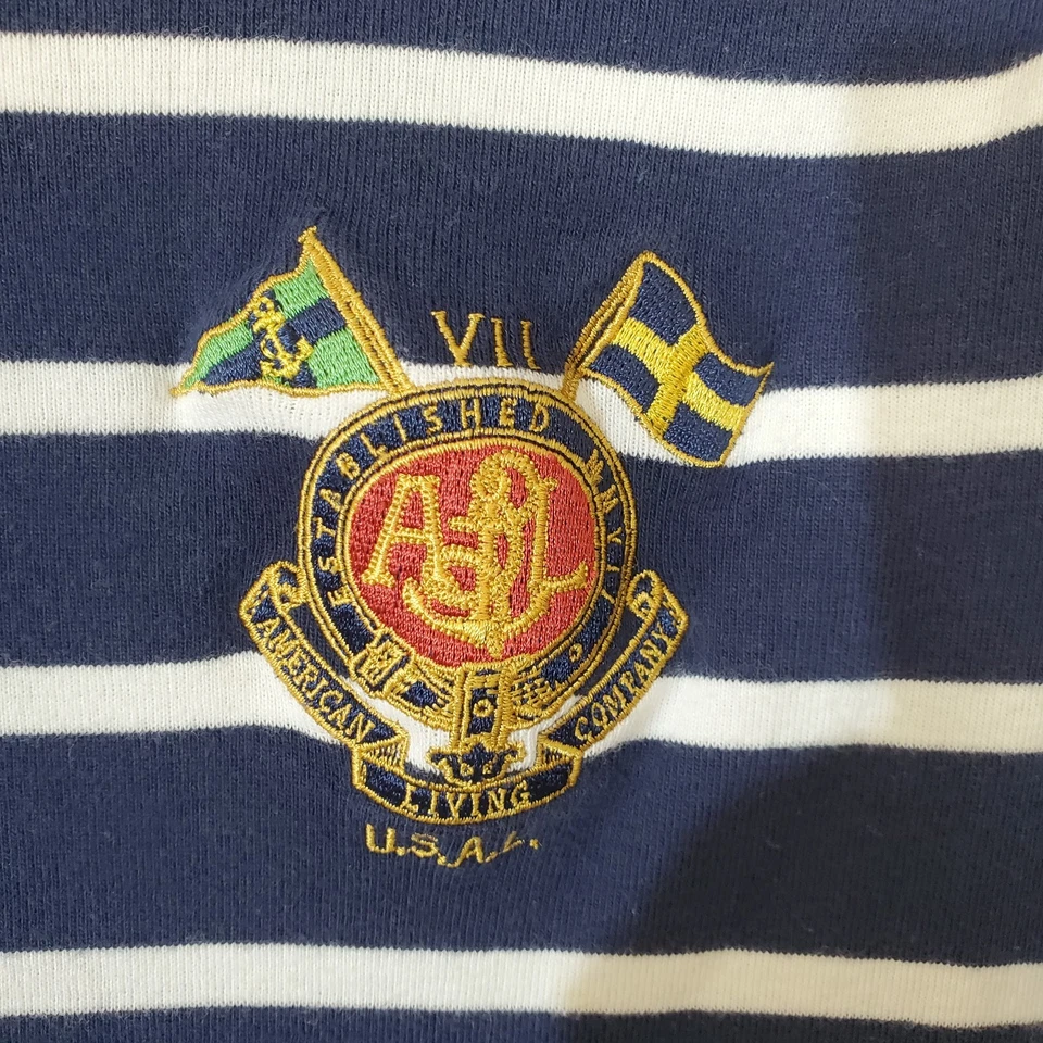 American Living Women's Short Sleeves Navy Striped Shirt Dress SZ M Crest - Image 4 of 4