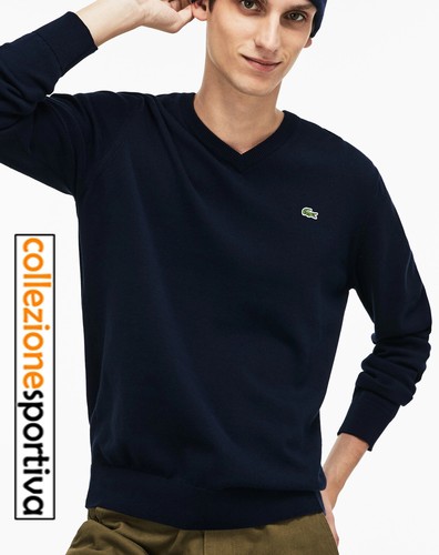 MAGLIONE LACOSTE IN JERSEY DI LANA SCOLLO A V CLASSIC FIT- AH2181-00-HDE  col.blu | eBay