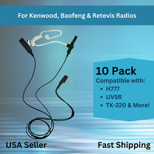 10x 2-Wire Acoustic Tube PTT Earpiece for Kenwood, Baofeng, Retevis Radios UV5R
