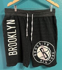 Brooklyn Nets NBA Basketball Court-side Fleece Shorts Mens XL Black Iron On Logo