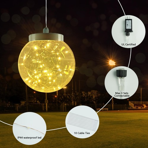 Led Garden String Lights,Hanging 7.94inch Waterproof Fairy Ball Lights, Coppe... - Picture 6 of 8