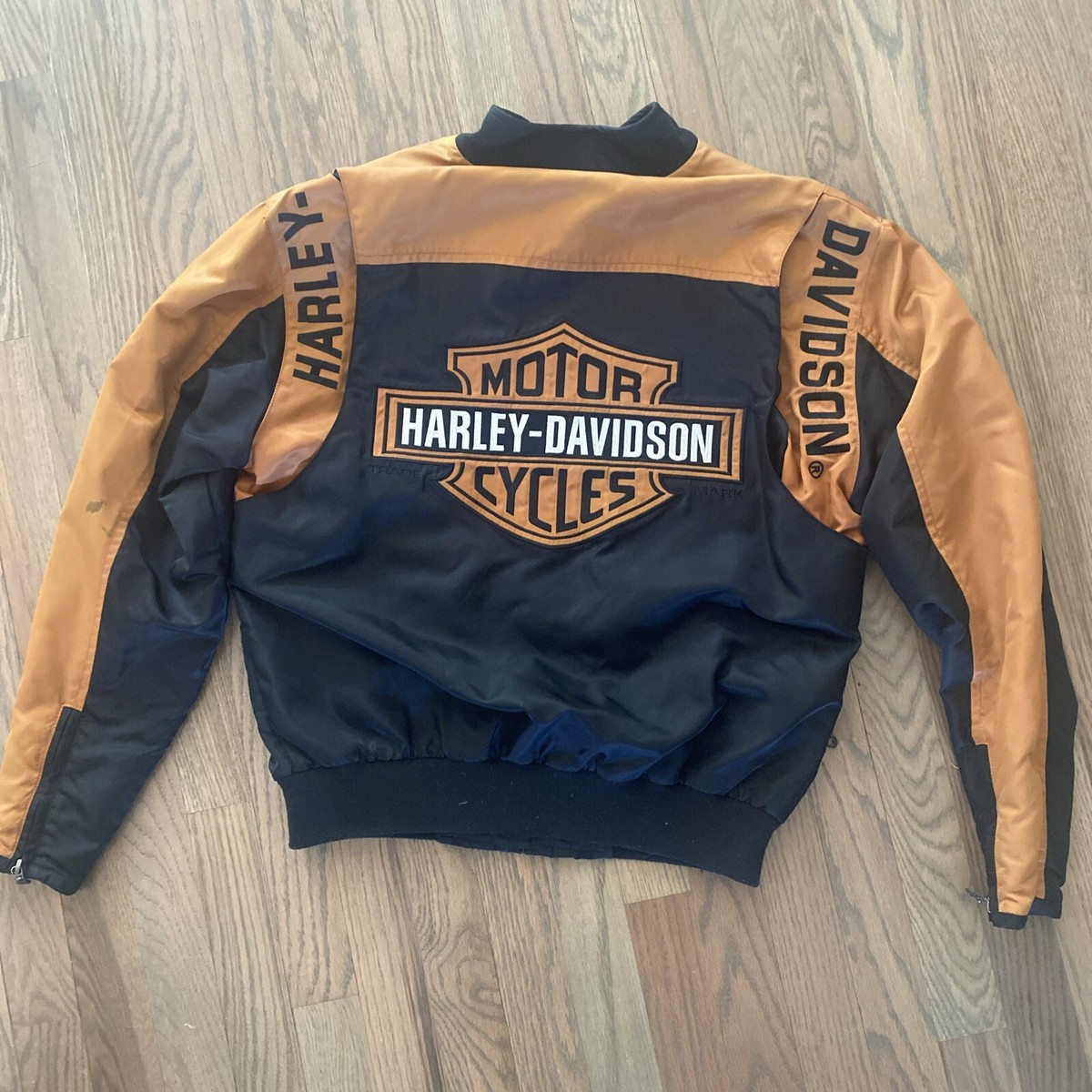 Harley-Davidson ジャケット XL ブラック/ベージュ Harley Davidson Men's Racing Jacket Black Bar Shield Orange Nylon