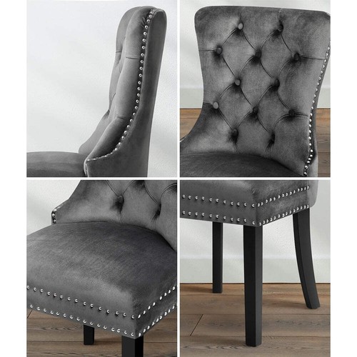 Oikiture 4x Velvet Dining Chairs French Provincial Tufted Grey - Picture 4 of 7