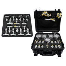 Hydraulic Pressure Test Kit, 5 Gauges 5 Hoses 13 Couplings 14 Connectors NEW