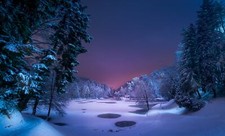 Landscape night snow ice winter trees nature pond forest Custom Gaming Mat Desk