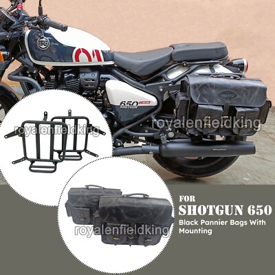 Black Leather Saddle Bags with Pannier Mounting