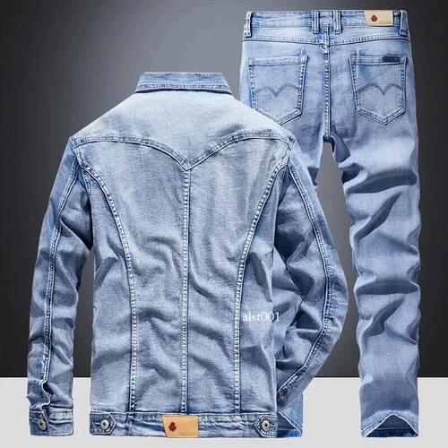 Denim Suit Men's Slim Two-piece Spring Autumn Jacket Jeans Coat Pants Suits Set - Afbeelding 14 van 26