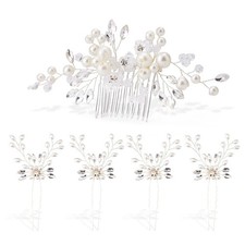 5PCS Bridal Side Combs, Rhinestone Crystal Pearl Hair Accessories for Bride B...