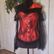 Lace Red Blk Corset 2 Pc Set New XL/P22